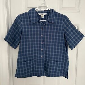 Alia Blue Plaid Button-Down Short-Sleeve Shirt